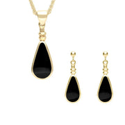 9ct Yellow Gold Whitby Jet Pear Shaped Bottle Top Two Piece Set S046