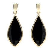 9ct Yellow Gold Whitby Jet Pointed Pear Drop Earrings E218