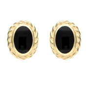 9ct Yellow Gold Whitby Jet Rope Edge Oval Stud Earrings E289