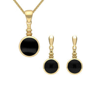 9ct Yellow Gold Whitby Jet Round Bottletop Two Piece Set S051
