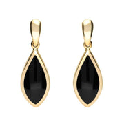 9ct Yellow Gold Whitby Jet Small Pointed Pear Drop Earrings. E686.