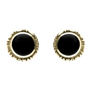 9ct Yellow Gold Whitby Jet Small Round Rope Edge Stud Earrings E137