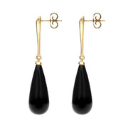 9ct Yellow Gold Whitby Jet Tapered Drop Earrings, E1426.