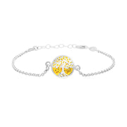 Sterling Silver Amber Round Tree of Life Chain Bracelet