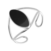 00090937 C W Sellors Sterling Silver Whitby Jet Oval Wire Cuff Bangle, B804. 