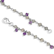 00117752  Sterling Silver Labradorite Amethyst 4mm Bead Chain Link Bracelet, B945.