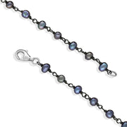 00117738  Sterling Silver Black Pearl Bead Chain Link Necklace, N952_24B.