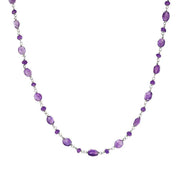 00117742 Sterling Silver Amethyst Bead Chain Link Necklace, N952_24.