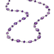 00117743  Sterling Silver Amethyst Bead Chain Link Necklace, N952_30.