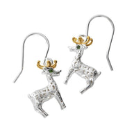 Christmas Collection Silver Yellow Gold Reindeer Drop Earrings E2084