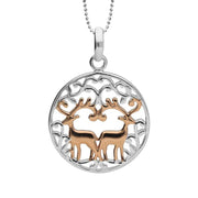 Sterling Silver Rose Gold Round Pierced Reindeer Necklace P2973