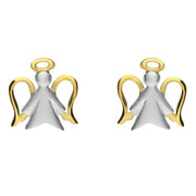 Silver Yellow Gold Angel Stud Earrings. E2358.