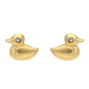 Christmas Collection Silver Yellow Gold and Cubic Zirconia Duck Stud Earrings E2370