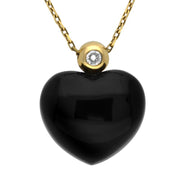 18ct Yellow Gold Whitby Jet Diamond Heart Necklace. PUNQ0002884.