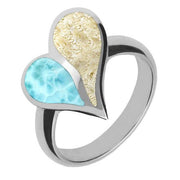Coquina Ring Split Heart With Larimar And Silver R561