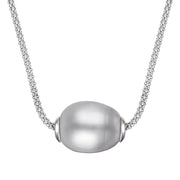 00095656 Sterling Silver Grey Baroque  Single Pearl Bead Necklace, N696.