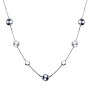 00095660 Sterling Silver Black Grey Pearl Five Stone Bead Necklace, N700.