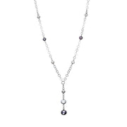 00095668 Sterling Silver Black Grey Pearl Ten Stone Bead Drop Necklace, N818.