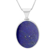 Sterling Silver Whitby Jet Lapis Lazuli Hallmark Double Sided Oval Necklace, P147_FH