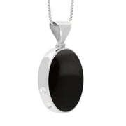 Sterling Silver Whitby Jet Mother of Pearl Hallmark Double Sided Oval Necklace