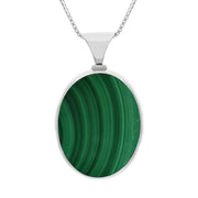 Sterling Silver Whitby Jet Malachite Queens Jubilee Hallmark Double Sided Oval Necklace, P150_JFH