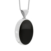 Sterling Silver Whitby Jet Turquoise Queens Jubilee Hallmark Double Sided Oval Necklace