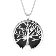 Sterling Silver Whitby Jet Large Round Tree of Life Necklace, P3418.