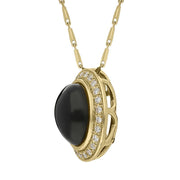00029389 18ct Yellow Gold Whitby Jet Diamond Oval Pave Set Necklace, P1792C.
