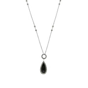 Sterling Silver Whitby Jet Marcasite Pear Drop T-Bar Necklace, N914.