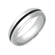 Platinum Whitby Jet 1mm Stone Inlaid Band Ring R623