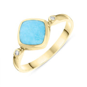 00001556  18ct Yellow Gold Turquoise 0.04ct Diamond Curved Triangle Ring, R400.