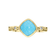 00001556 18ct Yellow Gold Turquoise 0.04ct Diamond Curved Triangle Ring, R400.