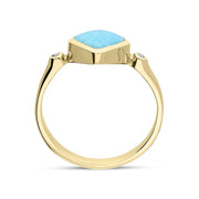 00001556 18ct Yellow Gold Turquoise 0.04ct Diamond Curved Triangle Ring, R400.