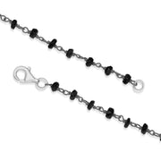 Rhodium Plate Whitby Jet 4mm Bead Chain Link Necklace, N952_16_2