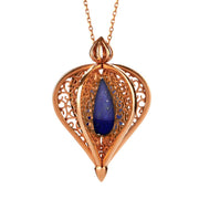 Rose Gold Vermeil Lapis Lazuli Flore Filigree Droplet Necklace P2330C
