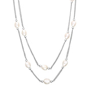 00095667  Sterling Silver White Pearl Twelve Stone Double Strand Necklace, N817.