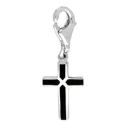 Sterling Silver Whitby Jet Four Stone Cross Charm, G794.
