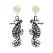 Sterling Silver Small Stone Coquina Seahorse Drop Earrings, E1936