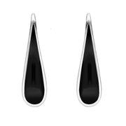 Sterling Silver Whitby Jet Curved Pear Hook Earrings. E2011.
