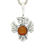 Silver Amber Open Winged Owl Extra Small Necklace P2488