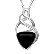  00114627 C W Sellors Sterling Silver Whitby Jet Curved Triangle Celtic Necklace, P2458