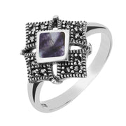 Sterling Silver Blue John Marcasite Square Ring R751