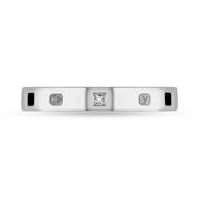 Silver Diamond Jet King's Coronation Hallmark Princess Cut 3mm Ring R1199_3 CFH