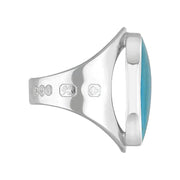 Silver Turquoise King's Coronation Hallmark Medium Oval Ring R012 CFH