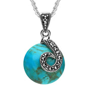 Silver Turquoise Marcasite Spiral Top Round Necklace P2126