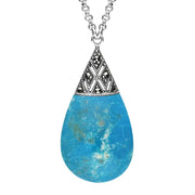 Sterling Silver Turquoise Marcasite Capped Pear Drop Necklace. N944. 00114476.