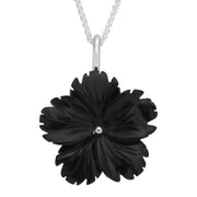 Silver Whitby Jet Carved Pointy Petal Necklace P1786