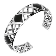 Silver Whitby Jet Curved Geometric Bangle B995