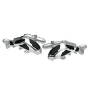 Sterling Silver Whitby Jet Fish Cufflinks CL517