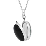 Sterling Silver Whitby Jet Heritage Glass Large Oval Locket. P2650.